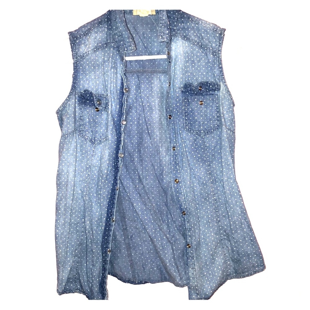 Lightweight blue jean jacket style vest w/ hearts